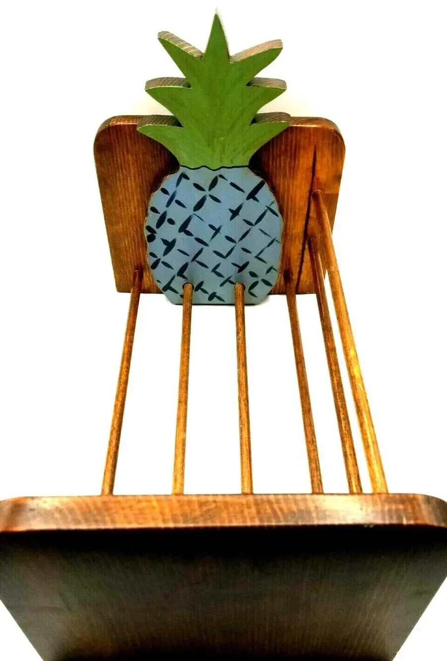 Vintage Handcrafted Wood Tabletop Book Shelf Pineapple Slider 15x9x5